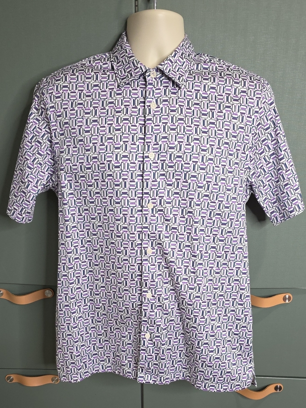 887. Ted Baker London Astun Geometric Print Short Sleeve Shirt - Size 3 / M Reg